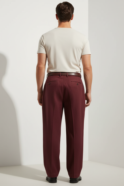Pantalon Baggy Bordeaux Plissé Ample Élégant Homme - Lin - vue 2