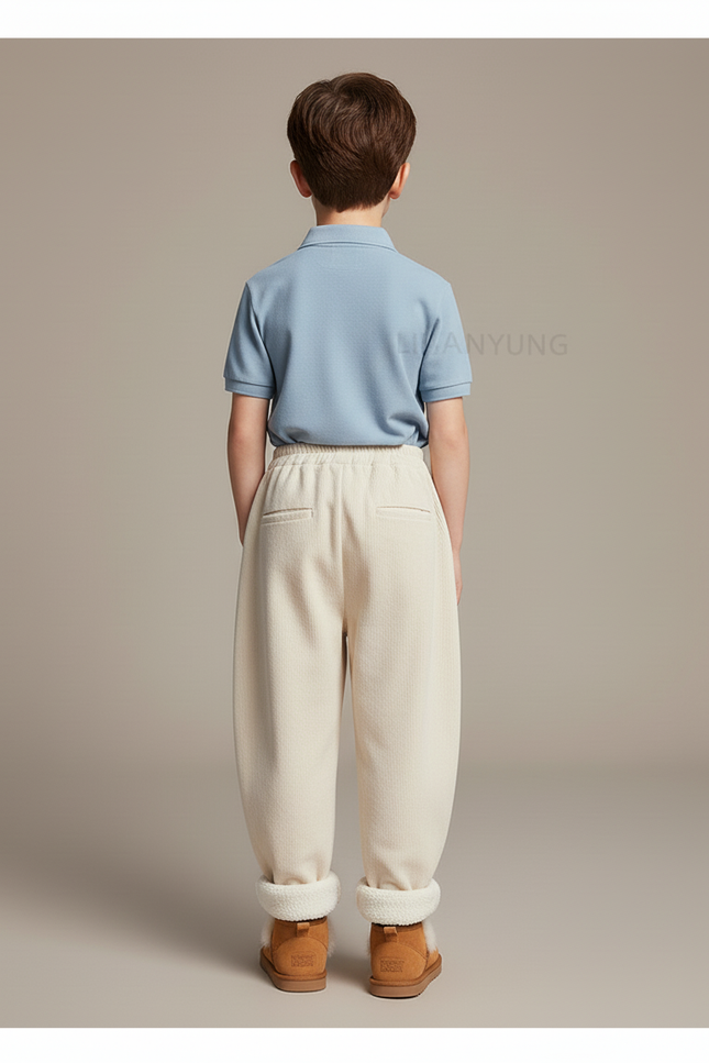 Pantalon Baggy Écru Côtelé Ample Décontracté Doublé Enfant - Beige Cordé - vue 2