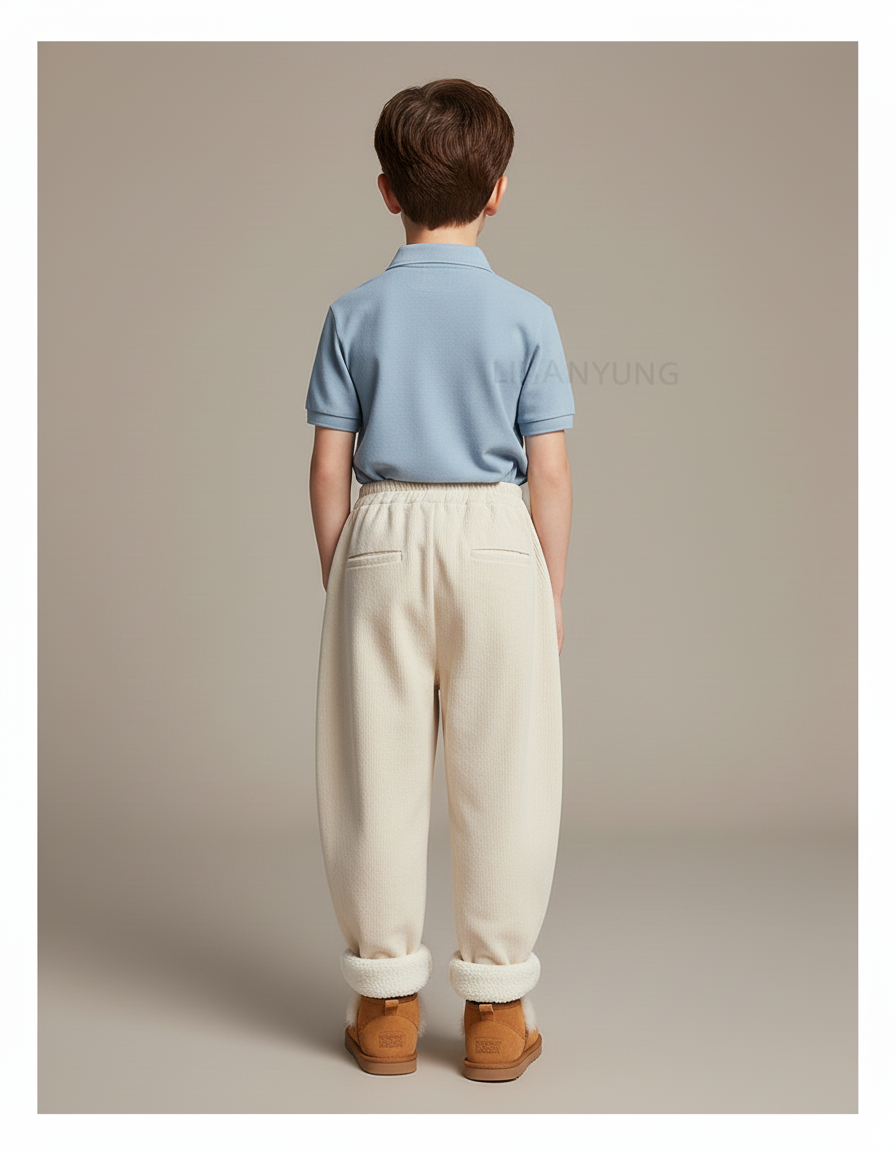 Pantalon Baggy Écru Côtelé Ample Décontracté Doublé Enfant - Beige Cordé - vue 2