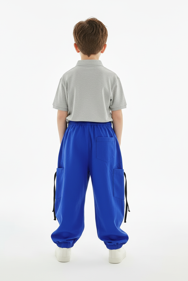 Pantalon Baggy Bleu Royal Ample Enfant Jogging - Molleton - vue 2