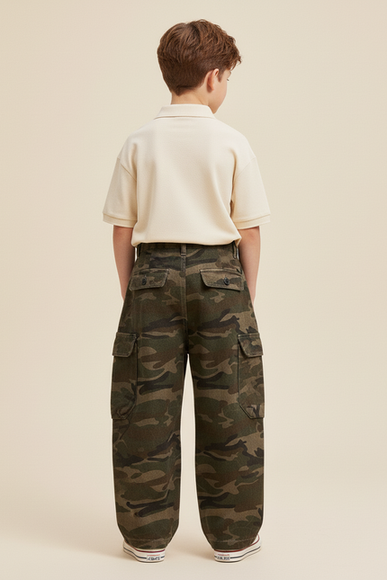 Pantalon Baggy Camouflage Cargo Ample Garçon Décontracté - Kaki Toile - vue 2