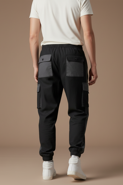 Pantalon Baggy Noir Cargo Cordon Décontracté Homme - Toile - vue 2