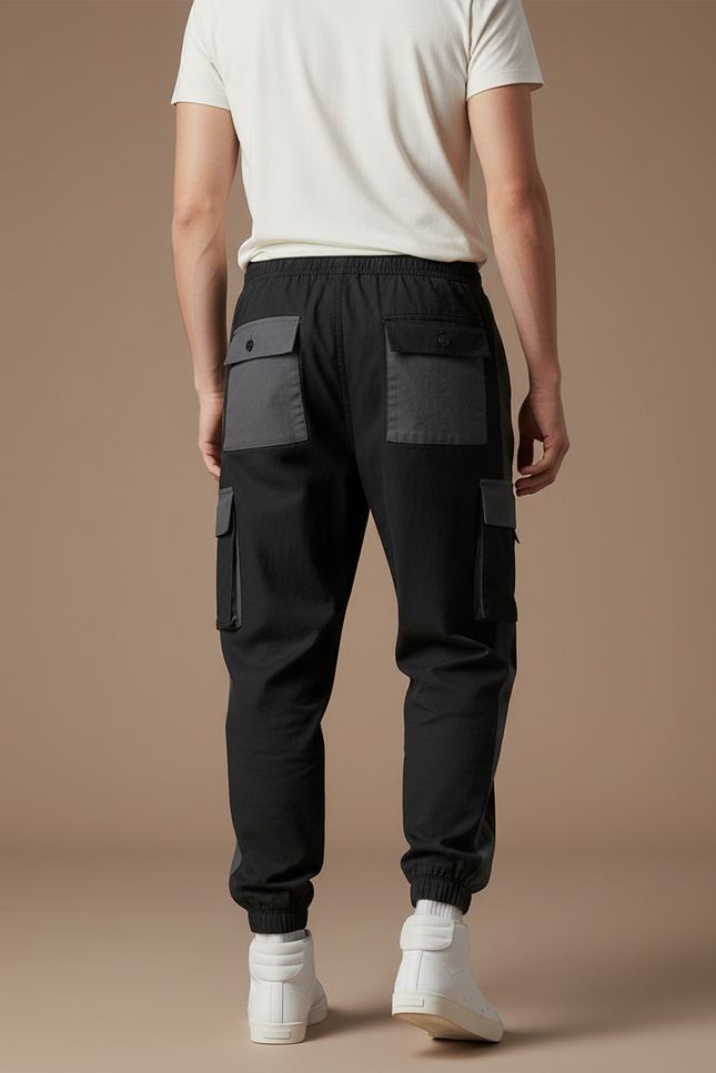 Pantalon Baggy Noir Cargo Cordon Décontracté Homme - Toile - vue 2