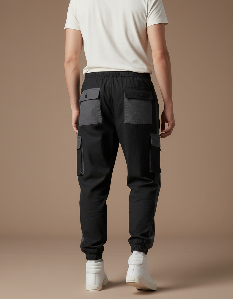 Pantalon Baggy Noir Cargo Cordon Décontracté Homme - Toile - vue 2