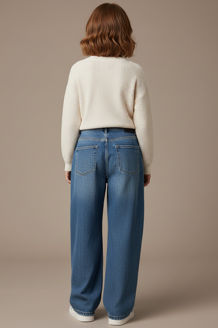 Pantalon Baggy Bleu Denim Ample Taille Haute Fille - Jean - vue 2