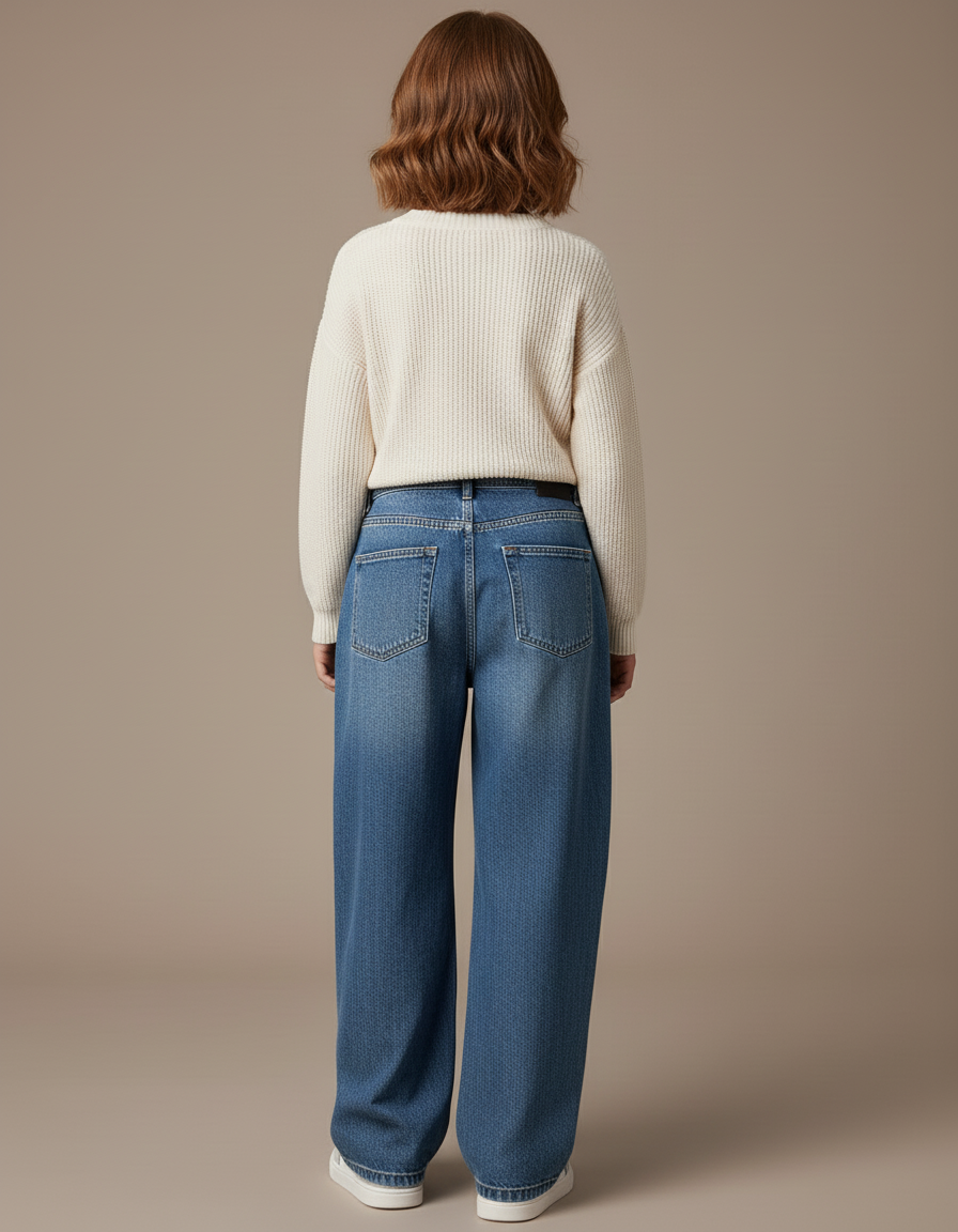 Pantalon Baggy Bleu Denim Ample Taille Haute Fille - Jean - vue 2