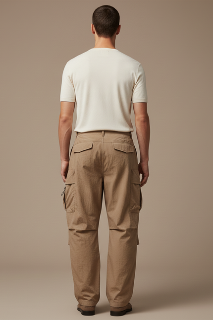Pantalon Baggy Cargo Beige Ample Confortable Décontracté - Polyester - vue 2