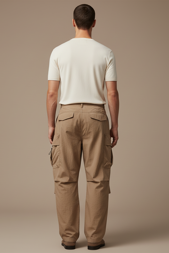 Pantalon Baggy Cargo Beige Ample Confortable Décontracté - Polyester - vue 2