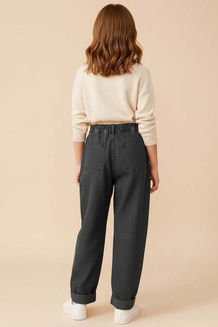 Pantalon Baggy Gris Jean Ample Décontracté Fille - vue 2