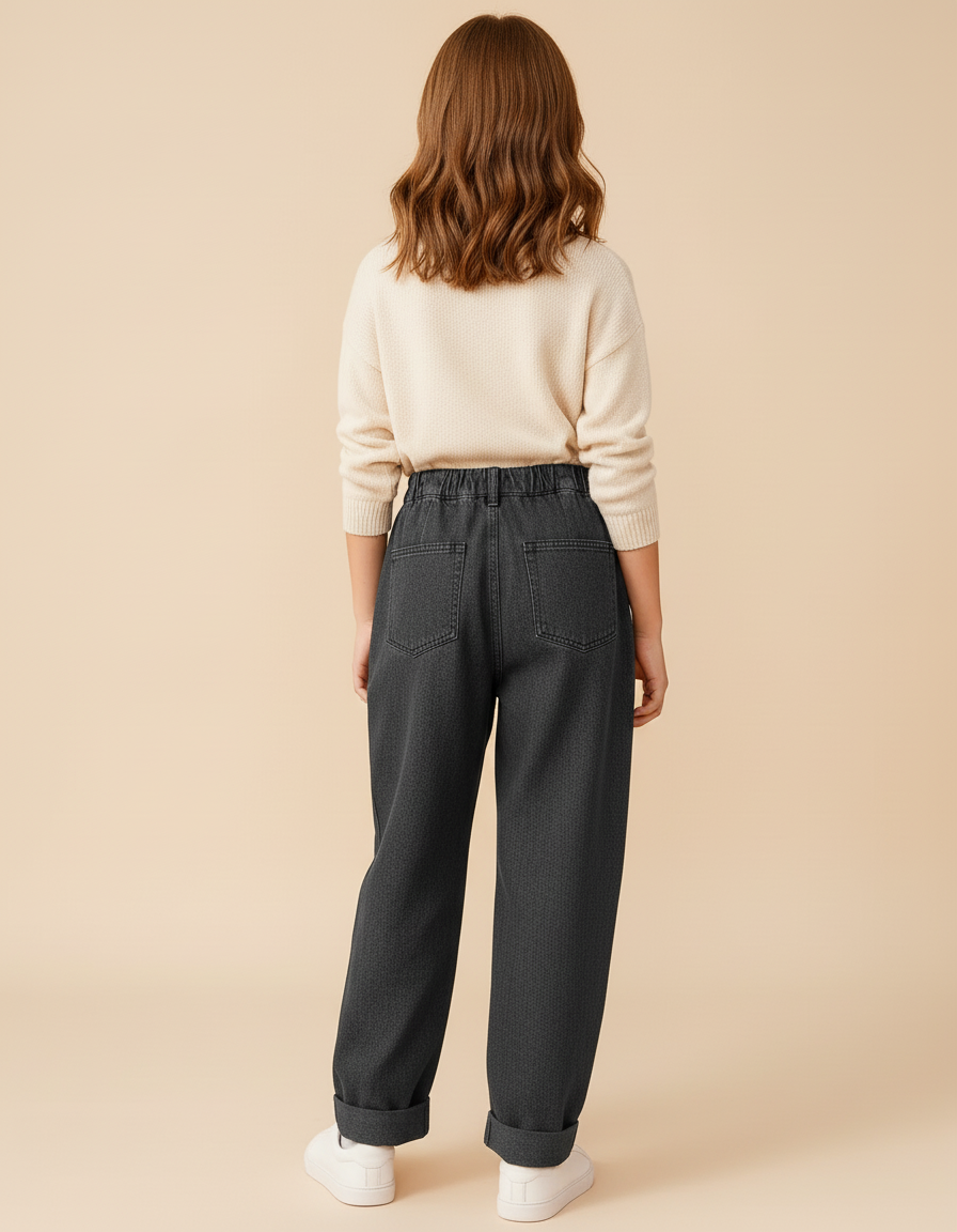 Pantalon Baggy Gris Jean Ample Décontracté Fille - vue 2