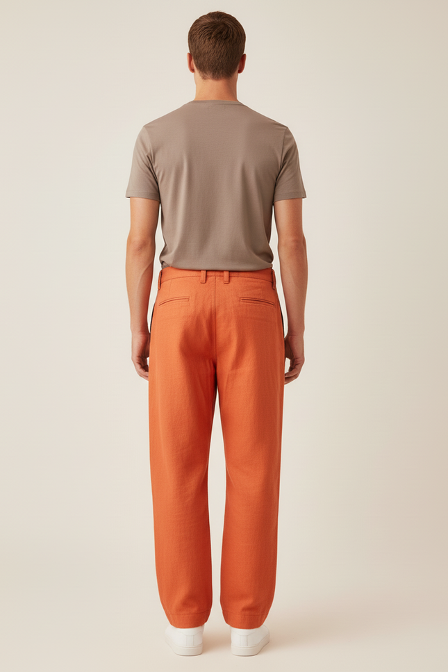 Pantalon Baggy Orange Bretelles Ample Décontracté Homme - Lin - vue 2