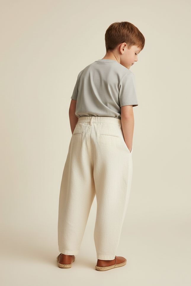 Pantalon Baggy Écru Ample Lin Décontracté Enfant - Beige - vue 2