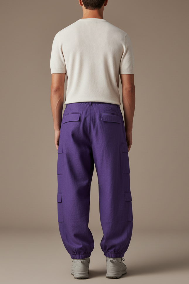 Pantalon Baggy Violet Ample Cargo Coton Décontracté Homme - vue 2