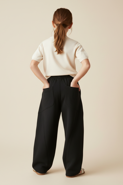 Pantalon Baggy Noir Ample Coton Cordon Décontracté Enfant - Molleton - vue 2