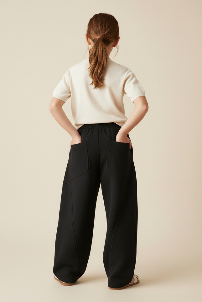 Pantalon Baggy Noir Ample Coton Cordon Décontracté Enfant - Molleton - vue 2