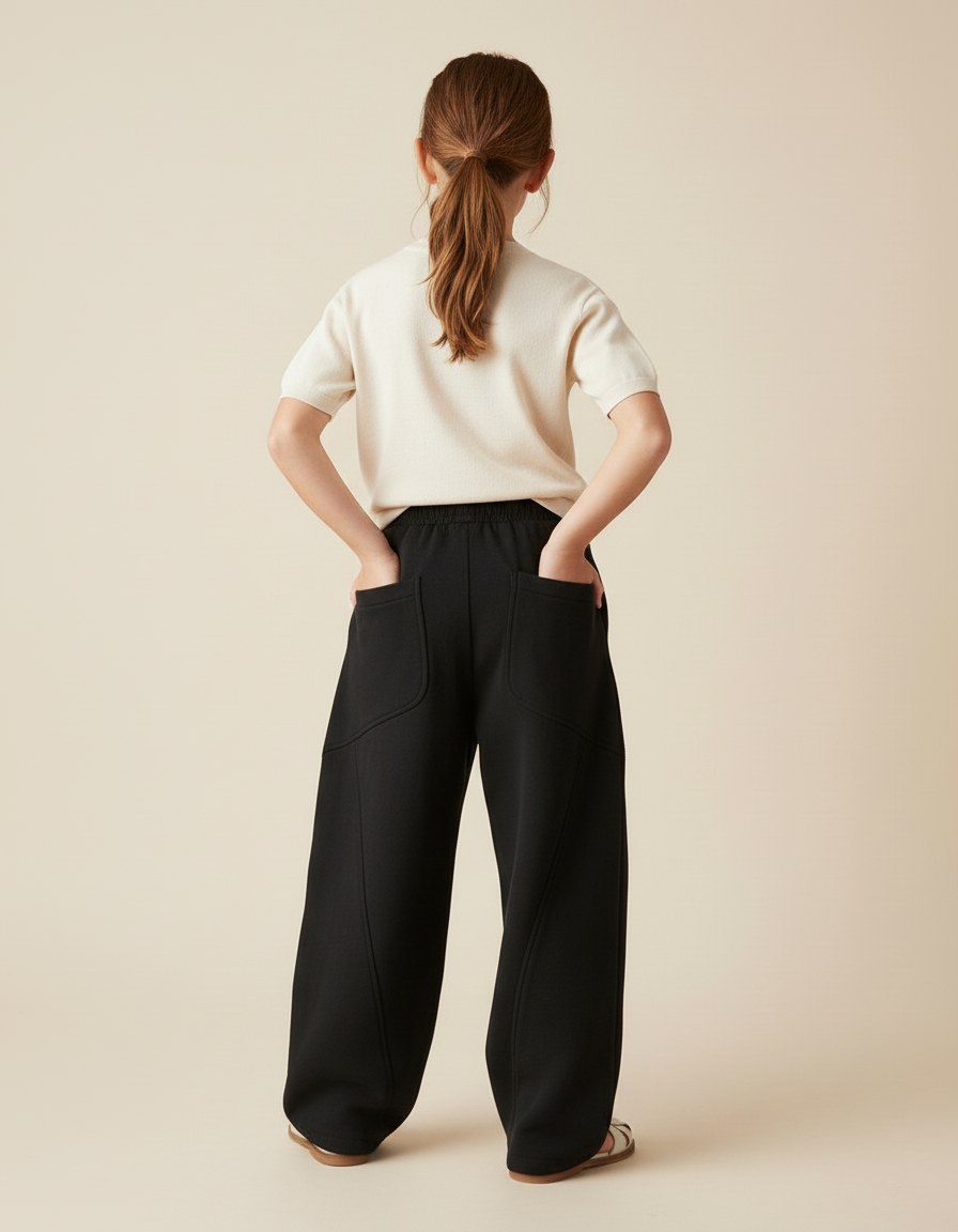 Pantalon Baggy Noir Ample Coton Cordon Décontracté Enfant - Molleton - vue 2
