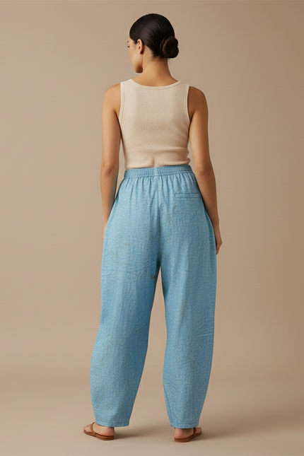 Pantalon Baggy Bleu Imprimé Chien Mignon Ample Fluide Femme - Viscose - vue 2