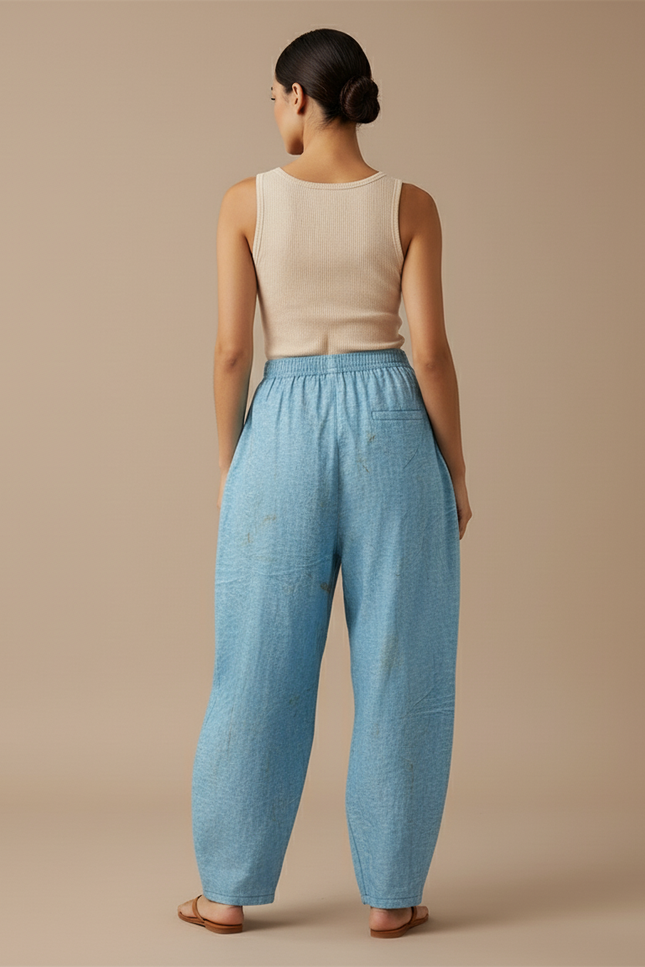 Pantalon Baggy Bleu Imprimé Chien Mignon Ample Fluide Femme - Viscose - vue 2