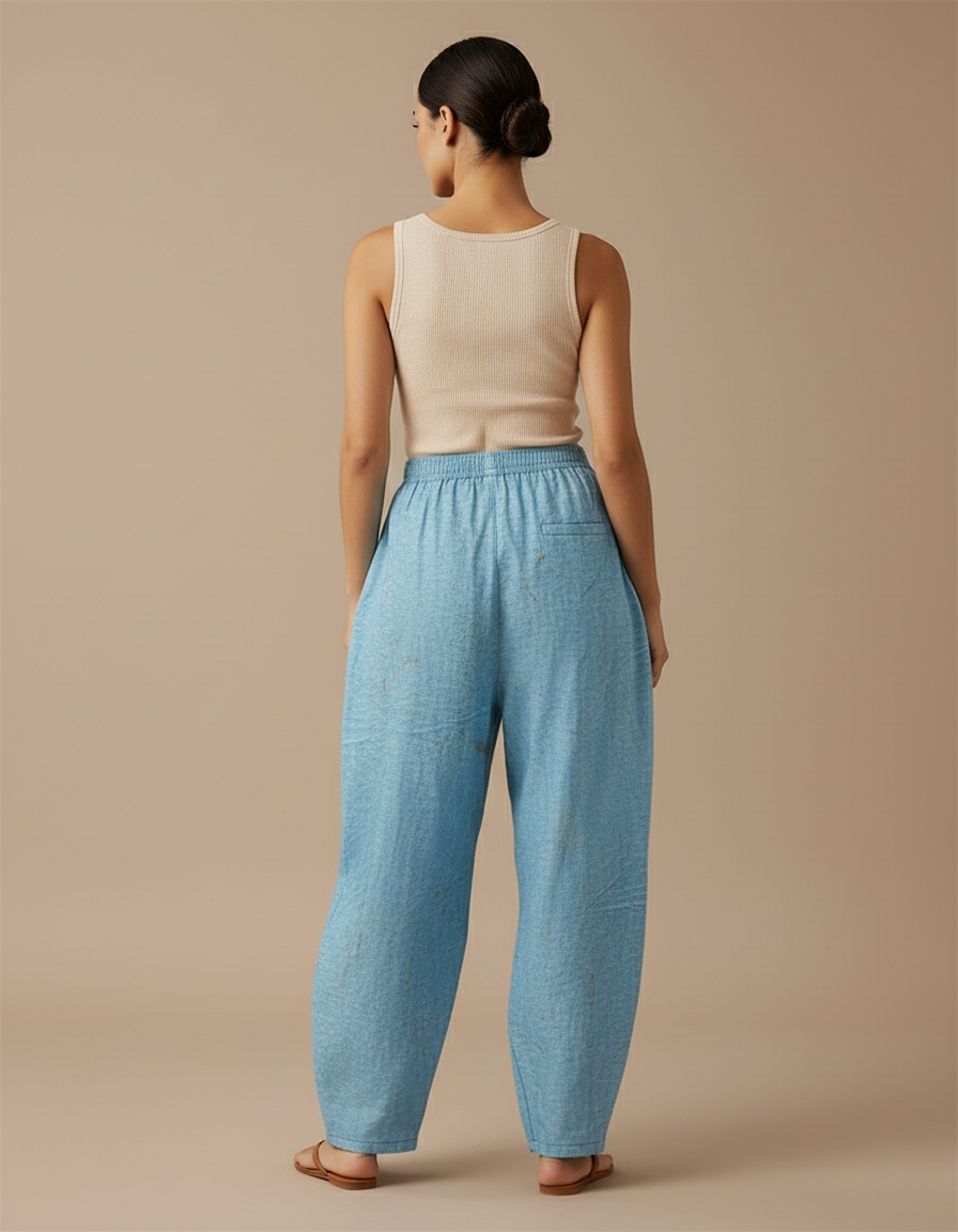 Pantalon Baggy Bleu Imprimé Chien Mignon Ample Fluide Femme - Viscose - vue 2