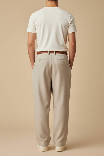 Pantalon Baggy Homme Beige Taille Haute - Gabardine - vue 2