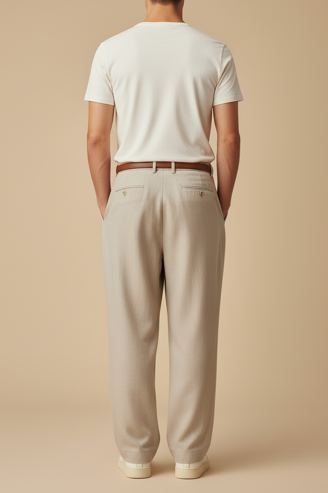 Pantalon Baggy Homme Beige Taille Haute - Gabardine - vue 2