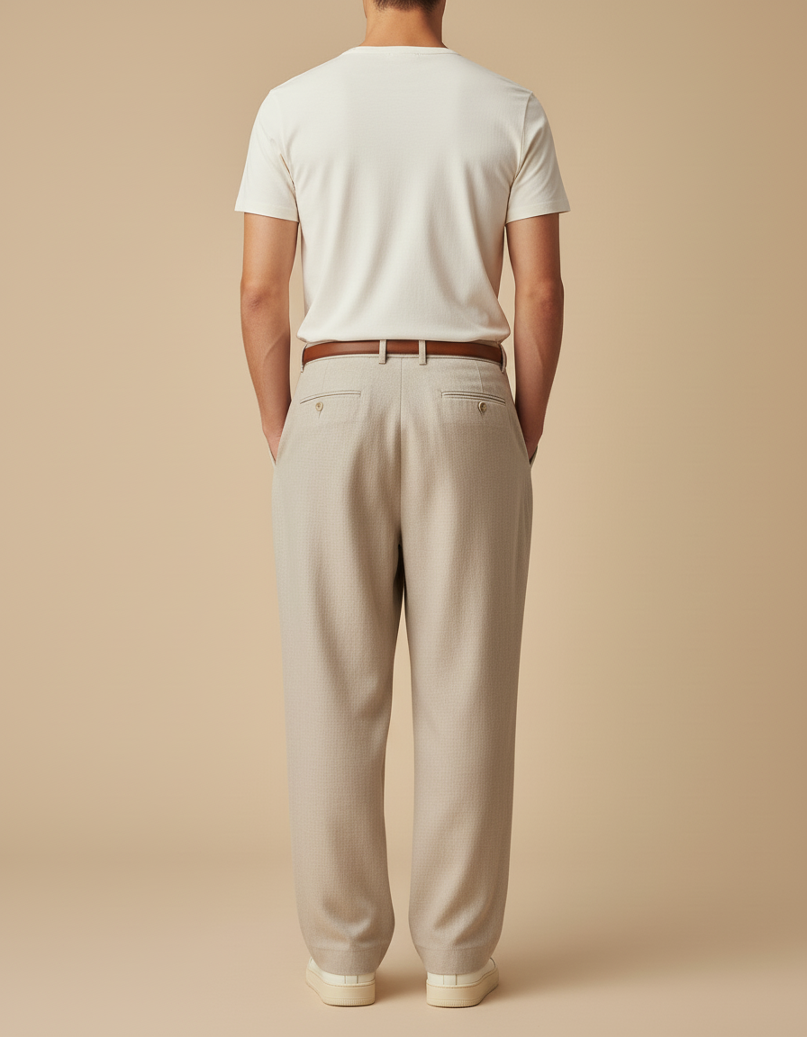 Pantalon Baggy Homme Beige Taille Haute - Gabardine - vue 2