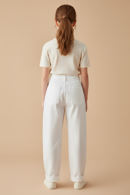 Pantalon Baggy Blanc Coton Ample Décontracté Fille - vue 2