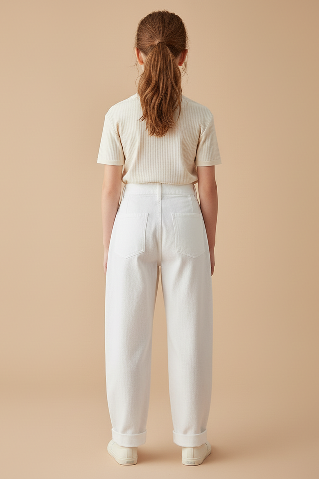 Pantalon Baggy Blanc Coton Ample Décontracté Fille - vue 2