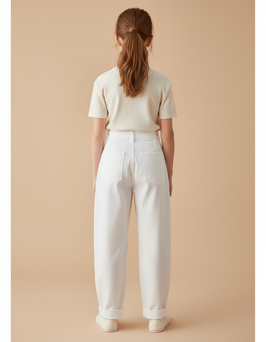 Pantalon Baggy Blanc Coton Ample Décontracté Fille - vue 2