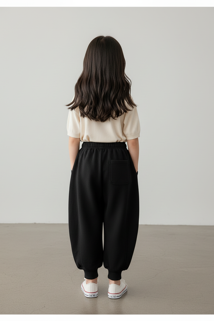 Pantalon Baggy Noir Ample Velours Lapin Cœurs Fille - vue 2