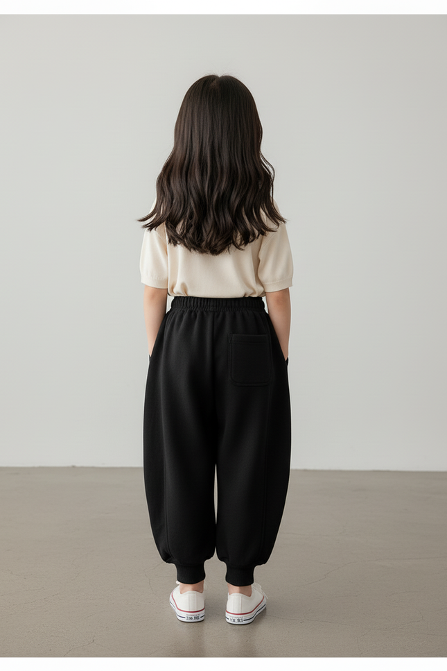 Pantalon Baggy Noir Ample Velours Lapin Cœurs Fille - vue 2