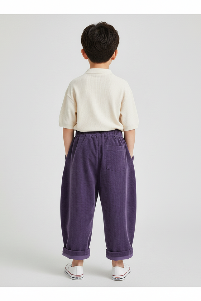 Pantalon Baggy Violet Côtelé Ample Élastique Enfant - Cordé - vue 2