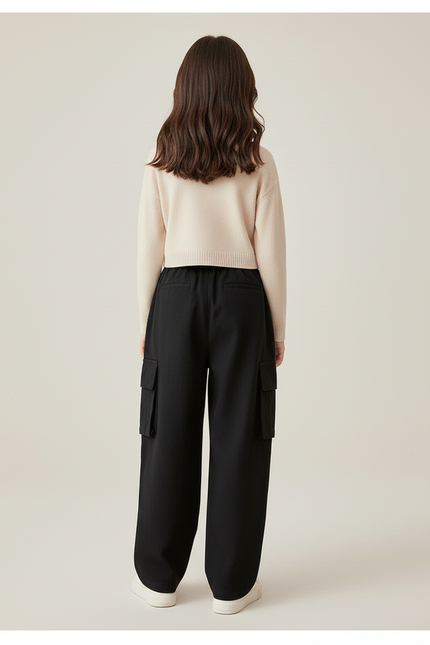 Pantalon Baggy Fille Noir Cargo - Molleton - vue 2