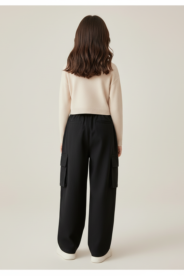 Pantalon Baggy Fille Noir Cargo - Molleton - vue 2