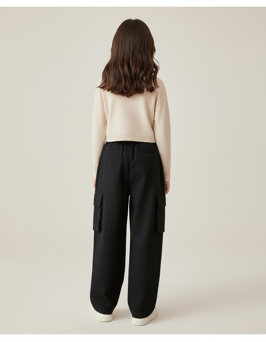 Pantalon Baggy Fille Noir Cargo - Molleton - vue 2