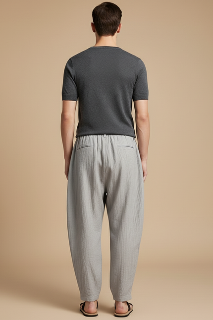 Pantalon Baggy Gris Lin Plissé Ample Homme - vue 2