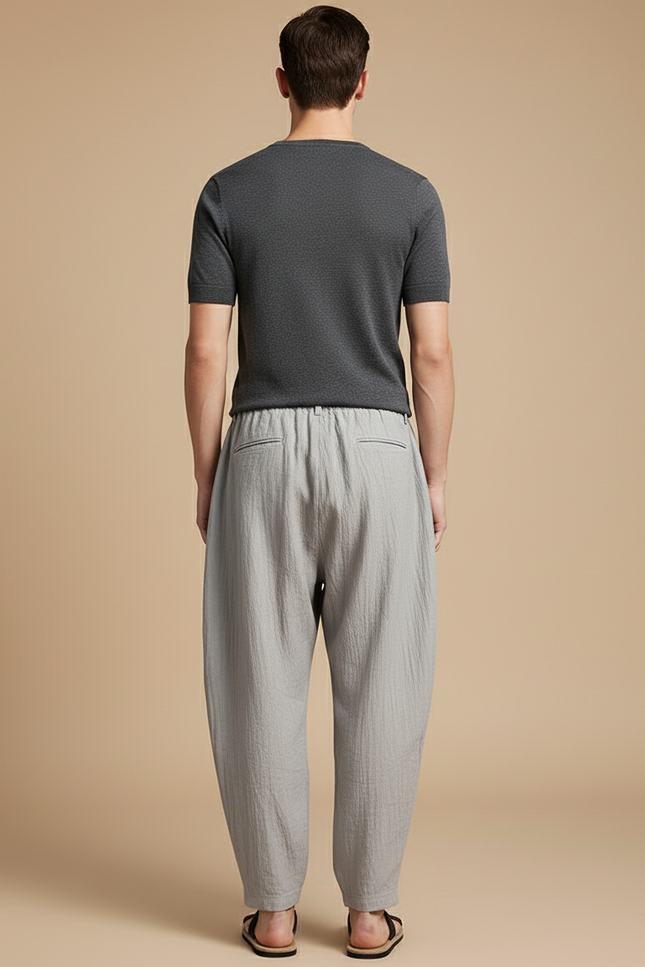 Pantalon Baggy Gris Lin Plissé Ample Homme - vue 2