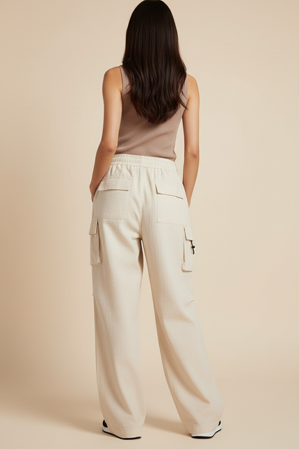 Pantalon Baggy Beige Coton Ample Cargo Cordon - vue 2