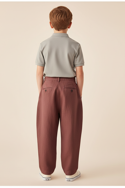 Pantalon Baggy Marron Plissé Ample Décontracté Garçon - Bordeaux Lin - vue 2