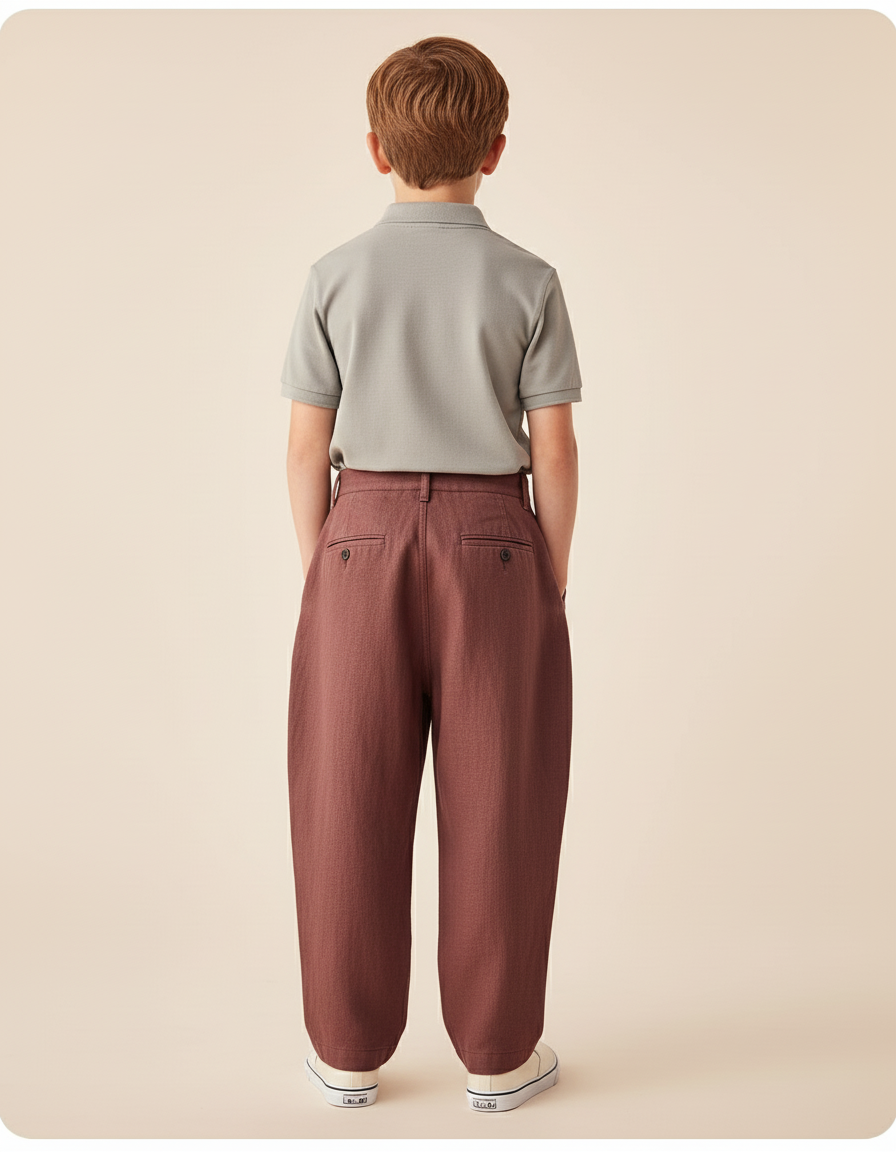 Pantalon Baggy Marron Plissé Ample Décontracté Garçon - Bordeaux Lin - vue 2