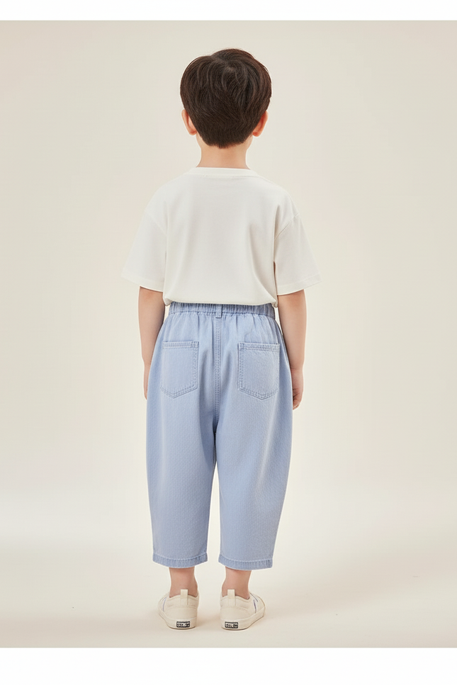 Pantalon Baggy Bleu Jean Ample Enfant Décontracté Lavé - vue 2