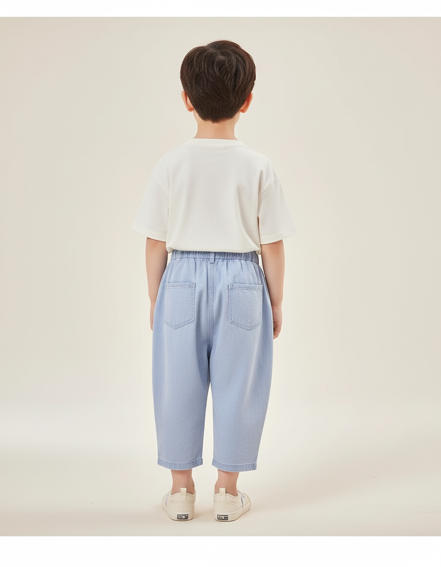 Pantalon Baggy Bleu Jean Ample Enfant Décontracté Lavé - vue 2