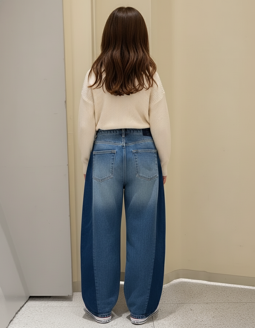 Pantalon Baggy Jean Patchwork Ample Enfant Décontracté - Bleu - vue 2