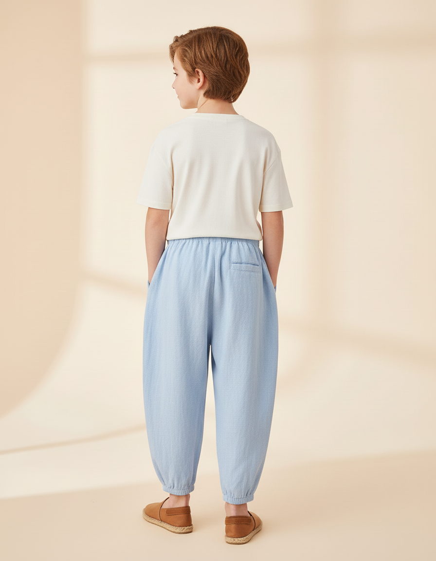 Pantalon Baggy Bleu Ciel Lin Ample Décontracté Enfant - vue 2