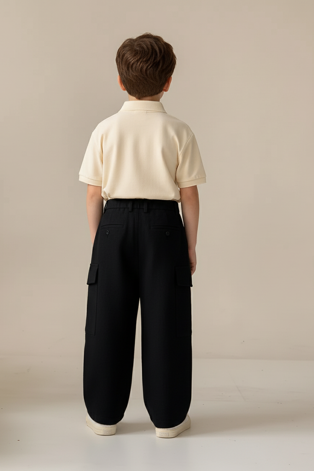 Pantalon Baggy Noir Ample Cargo Enfant - Gabardine - vue 2