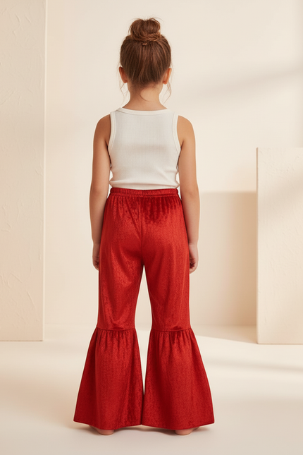 Pantalon Baggy Rouge Velours Évasé Enfant Flared - vue 2