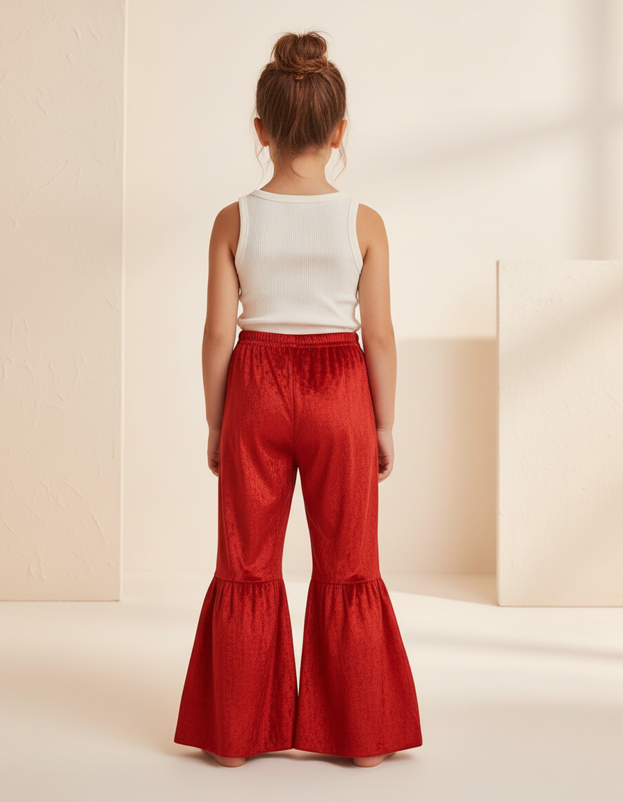 Pantalon Baggy Rouge Velours Évasé Enfant Flared - vue 2