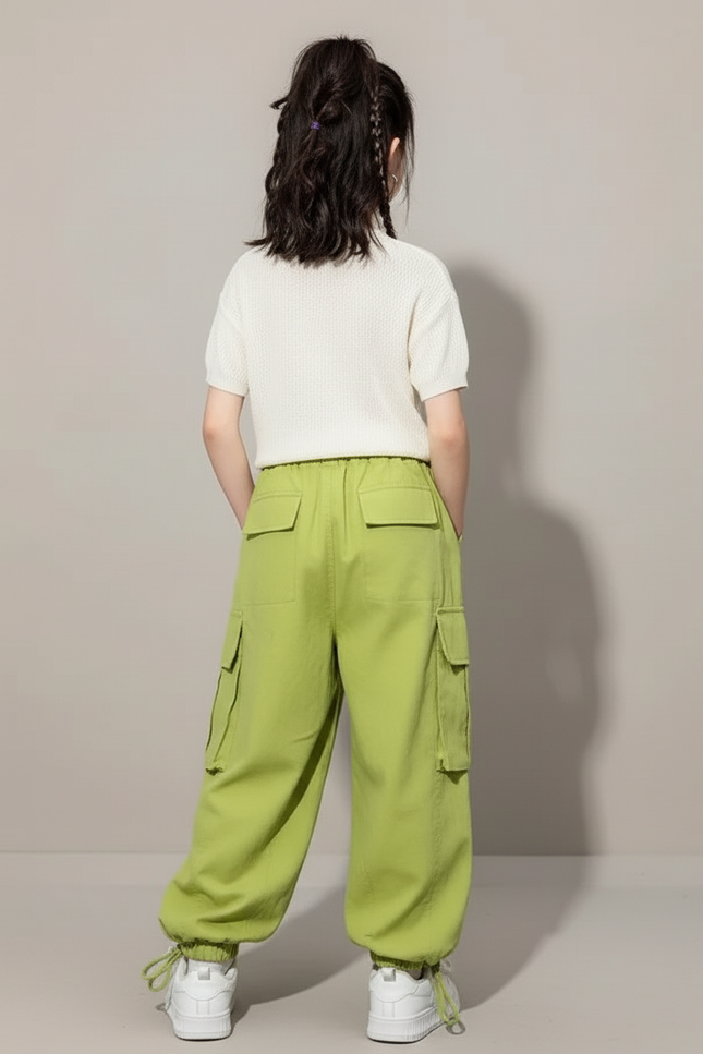 Pantalon Baggy Vert Ample Cargo Décontracté Fille - Coton - vue 2