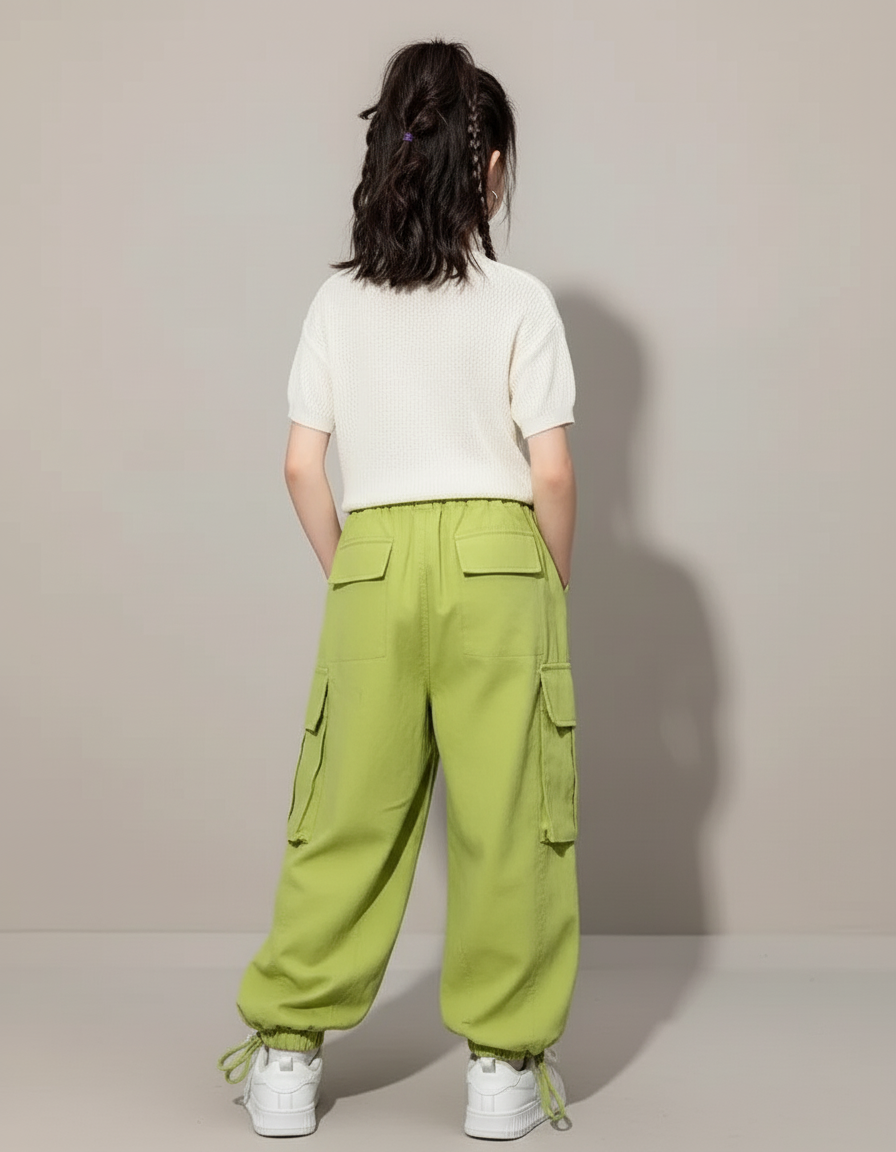 Pantalon Baggy Vert Ample Cargo Décontracté Fille - Coton - vue 2