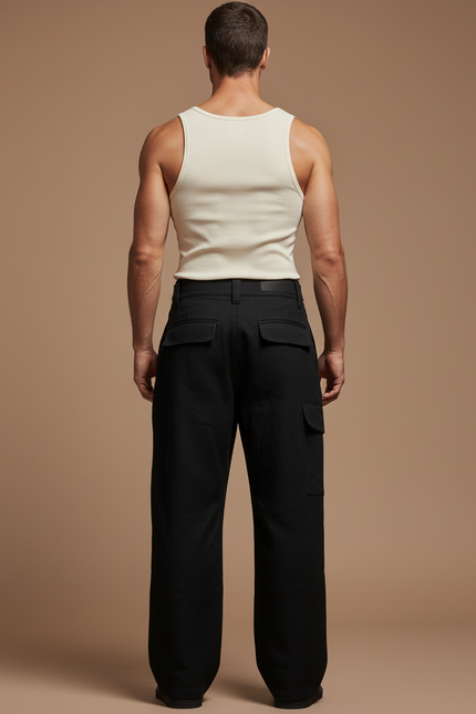 Pantalon Baggy Noir Ample Homme Cargo VECTOR - Toile - vue 2